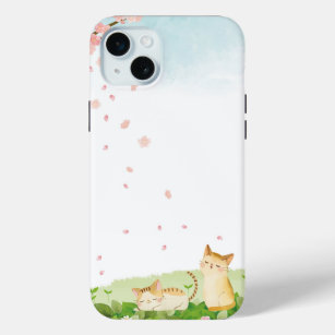 Funny Cats Singing under Cherry Blossoms iPhone 15 Mini Case