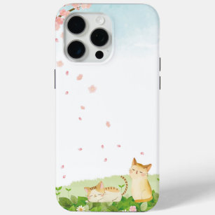 Funny Cats Singing under Cherry Blossoms iPhone 15 Pro Max Case
