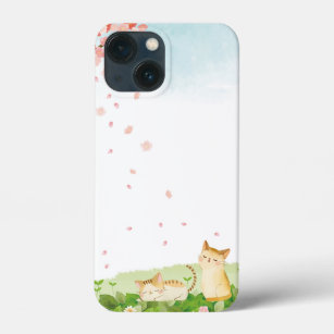 Funny Cats Singing under Cherry Blossoms iPhone 13 Mini Case