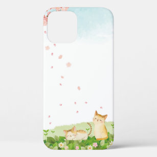 Funny Cats Singing under Cherry Blossoms iPhone 12 Pro Case