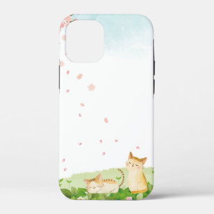 Funny Cats Singing under Cherry Blossoms iPhone 12 Mini Case