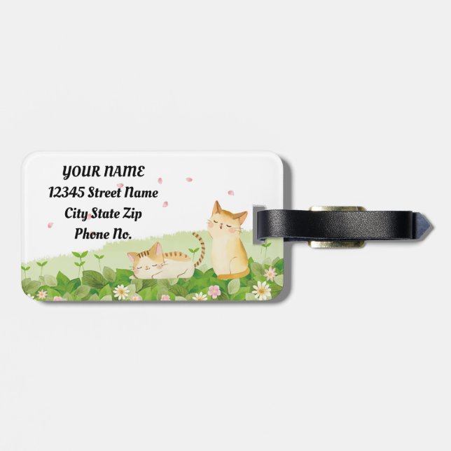 Funny Cats Singing under Cherry Blossoms Luggage Tag (Back Horizontal)