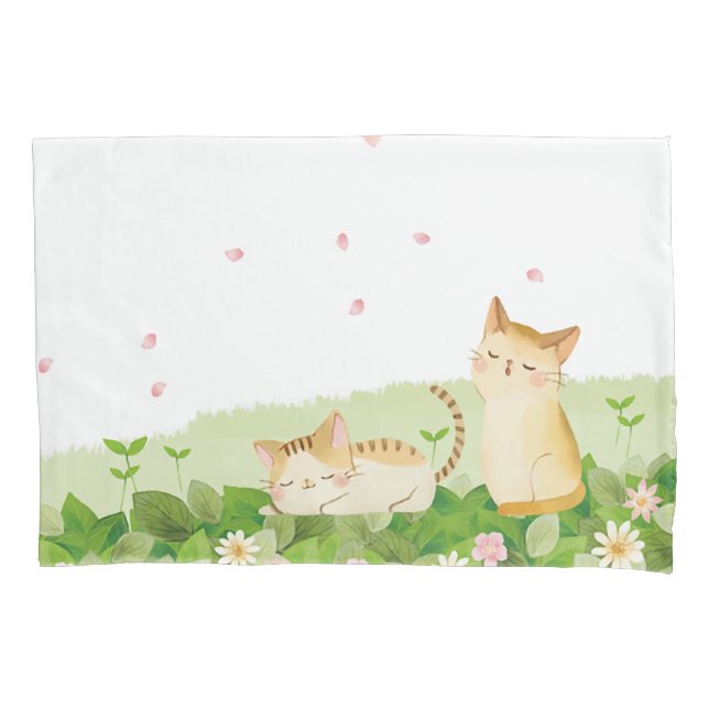 Funny Cats Singing under Cherry Blossoms Pillowcase (Front)