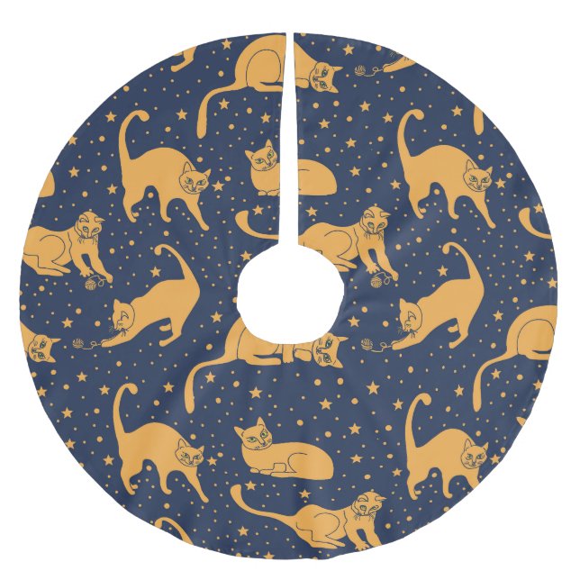 Funny cats, stars, space pattern. brushed polyester tree skirt (Front)