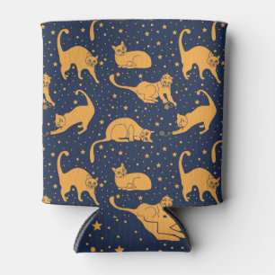 Funny cats, stars, space pattern. can cooler