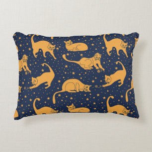 Funny cats, stars, space pattern. decorative cushion