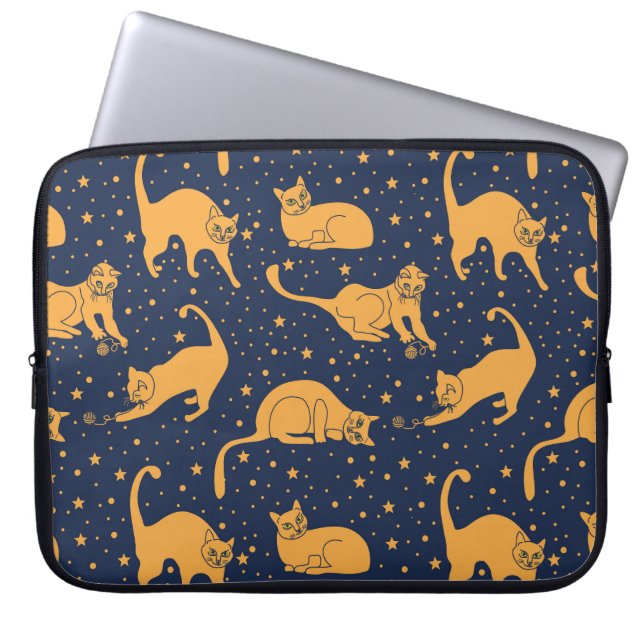 Funny cats, stars, space pattern. laptop sleeve (Front)