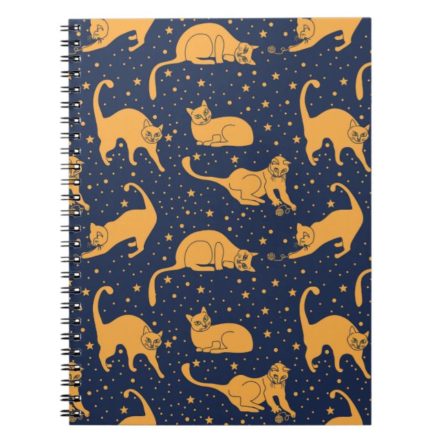 Funny cats, stars, space pattern. notebook (Front)