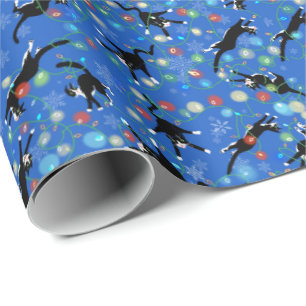 Funny Cats Tangle in Christmas Lights Wrapping Pap Paper