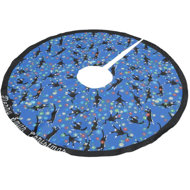  Funny Cats Tangled in Christmas Lights Custom Brushed Polyester Tree Skirt (Angled)