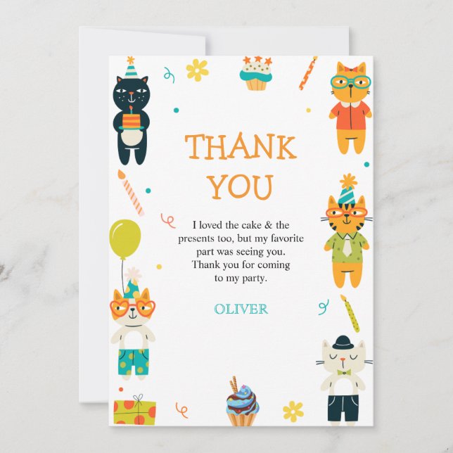Funny Cats Three 3rd Birthday Thank You cards  (Front)
