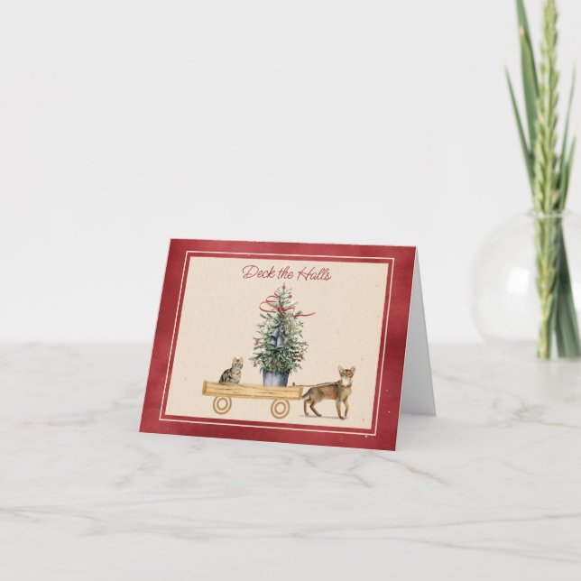 Funny Cats with a Wagon Holiday Card (Front)