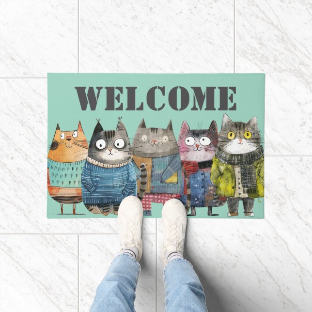 Funny Cats with Clothing Welcome Doormat (Indoor)