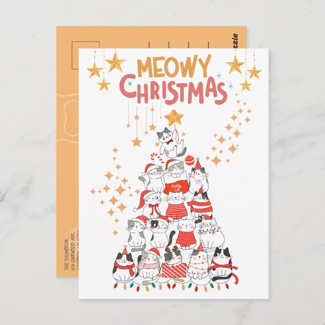 Funny Cats Xmas Tree Meowy Christmas Holiday  Postcard (Front/Back)