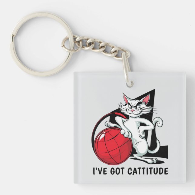 Funny Cattitude Cat Key Ring (Front)