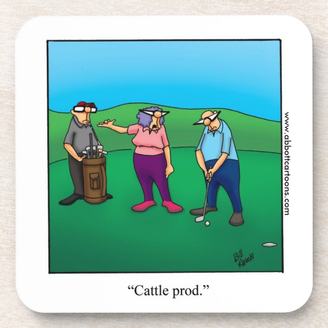 Funny "Cattle Prod" Golf Humour Coaster Gift Golfe (Front)