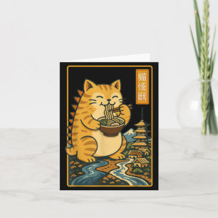 Funny Catzilla Anime Ramen Japanese Cat Men Women Card