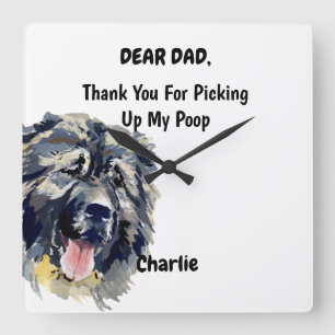 Funny Caucasian Shepherd Dad Watercolor Canine Art Square Wall Clock