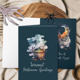 Funny Cauldron Vintage Scary Broom Witch Halloween Card