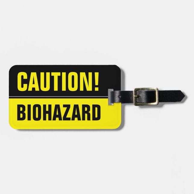 Funny caution biohazard sign travel luggage tag (Front Horizontal)