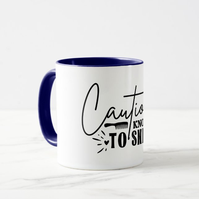 Funny Caution... Minimalist Hair Stylist Mug (Front Left)