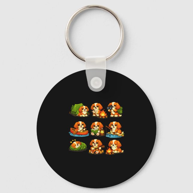 Funny cavalier camping cute dog hiking camper key ring (Front)