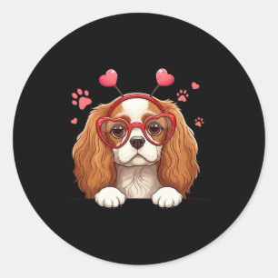 Funny Cavalier King Charles Spaniel Heart Headnd V Classic Round Sticker