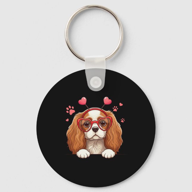 Funny Cavalier King Charles Spaniel Heart Headnd V Key Ring (Front)