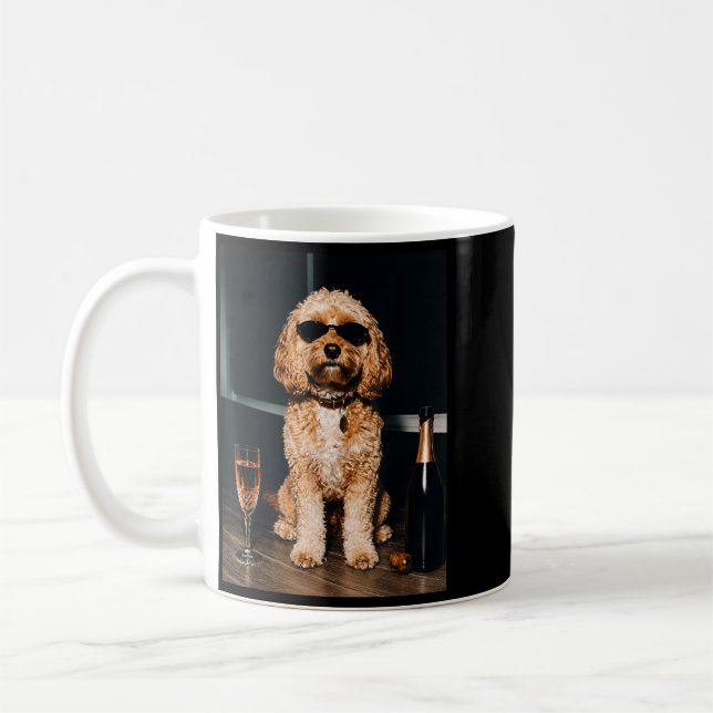 Funny Cavapoo Champagne Drinking Meme Cool Dog Coffee Mug (Left)