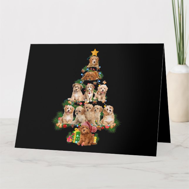 Funny Cavapoo Dog Merry Christmas Tree Cavapoo Lov Card (Front)