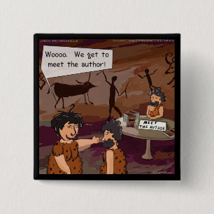 Funny Caveman Author "Meet The Author" 15 Cm Square Badge