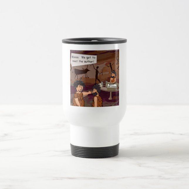 Funny Caveman Author "Meet The Author" Travel Mug (Center)