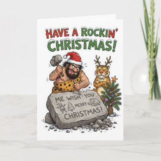 Funny Caveman Christmas – Have a Rockin' Xmas Card