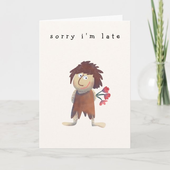 Funny Caveman Humourous Cartoon Belated Birthday Card (Front)