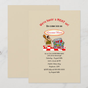 Funny Caveman Old Fashioned MEAT Up BBQ  Invitation