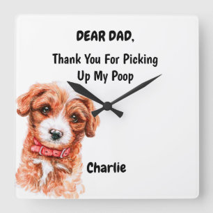 Funny Cavoodle Dog Dad Watercolor Canine Art Square Wall Clock