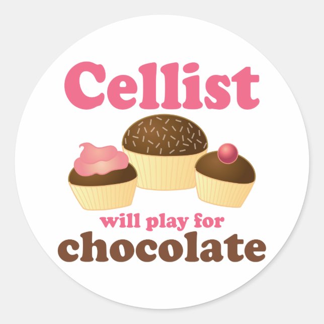 Funny Cello Chocolate Design Classic Round Sticker (Front)