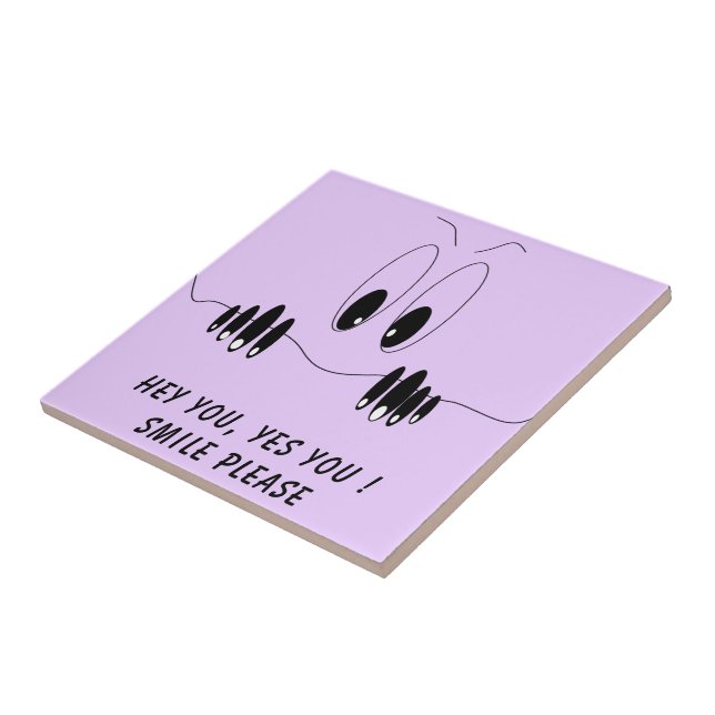 Funny Ceramic Tile with Curiosity Eyes - Smile (Side)
