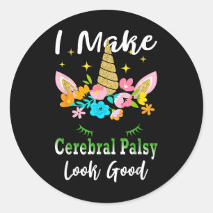 Funny Cerebral Palsy Awareness Unicorn Green Classic Round Sticker