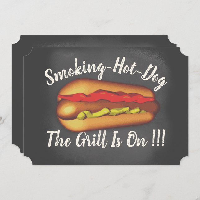 Funny Chalkboard Hotdog BBQ Invitation (Front/Back)