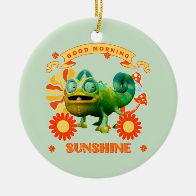 Funny Chameleon Good Morning Sunshine Ceramic Tree Decoration (Front)
