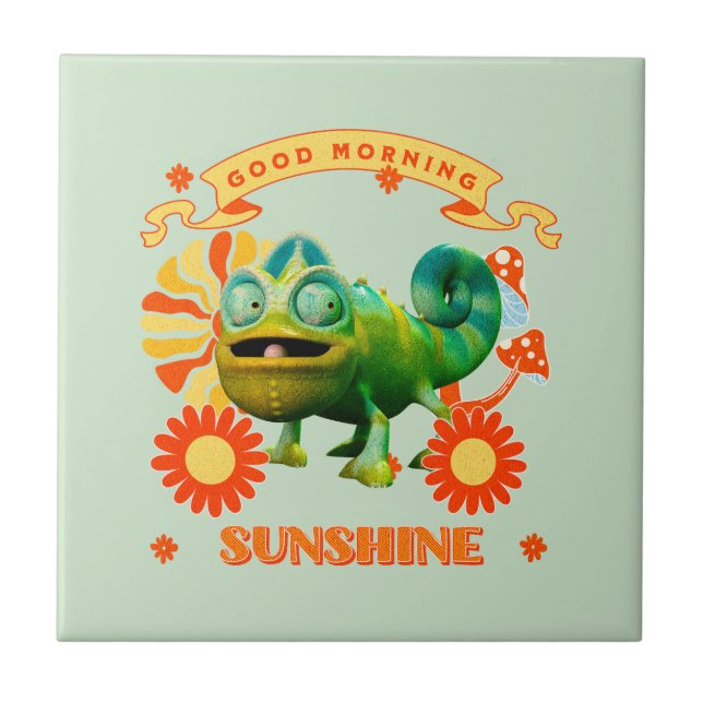 Funny Chameleon Good Morning Sunshine Tile (Front)