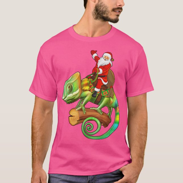 Funny Chameleon Lover Santa Riding Chameleon Chris T-Shirt (Front)