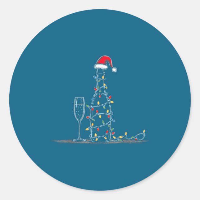 Funny Champagne Christmas Graphics Lights Lover Dr Classic Round Sticker (Front)