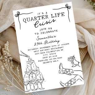 Funny Champagne Quarter Life Crisis 25th Birthday Invitation