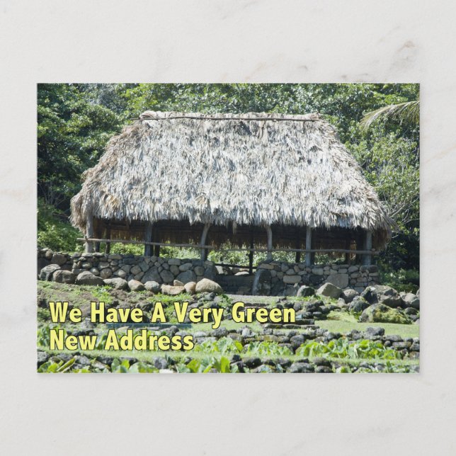 Funny Change of Address - Polynesian Hut Announcement Postcard (Front)