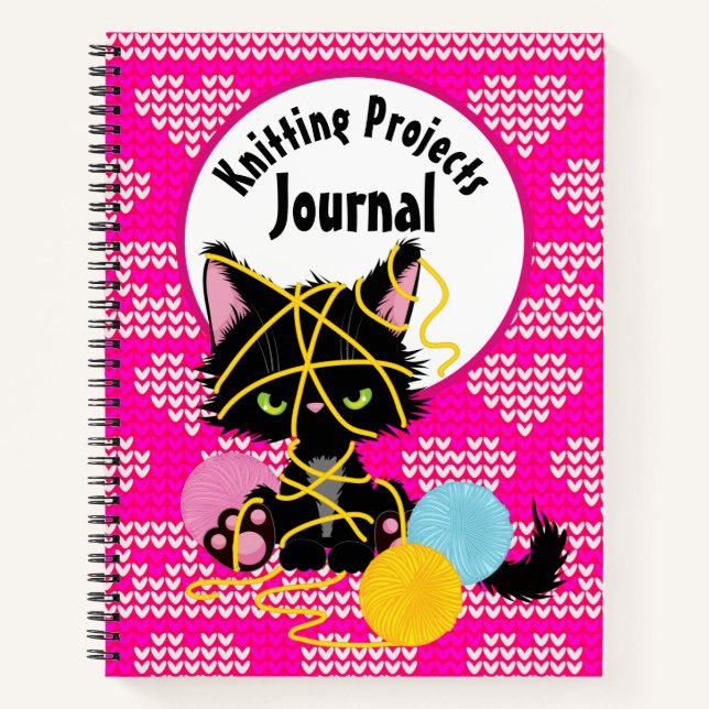 Funny Chaotic Cat Knitting Projects Notebook (Front)