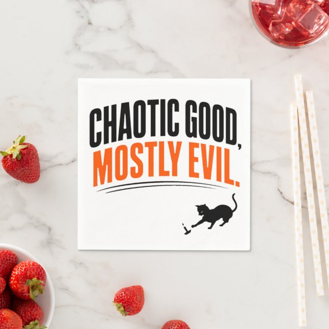 Funny Chaotic Good Mostly Evil Black Cat Halloween Napkin (Insitu)