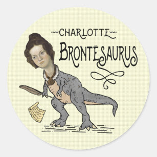 Funny Charlotte Bronte Saurus Dinosaur Book Reader Classic Round Sticker