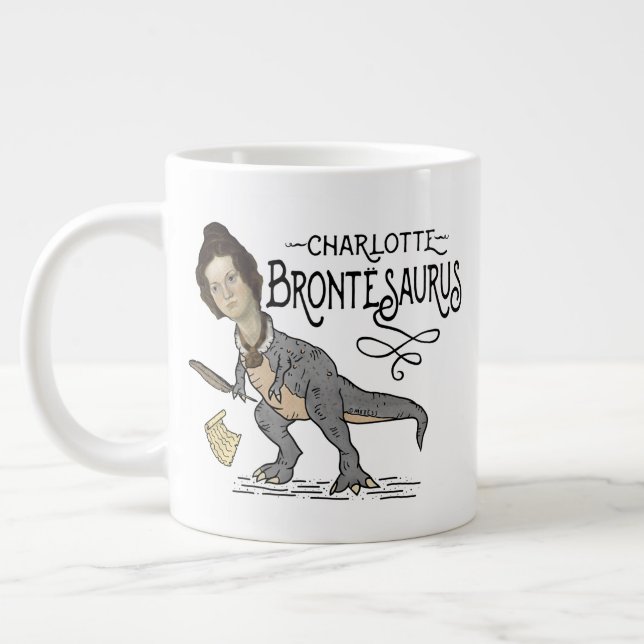 Funny Charlotte Bronte Saurus Dinosaur Book Reader Large Coffee Mug (Left)